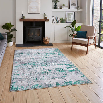 Artemis B9289A Modern Abstract Marbled Metallic Shimmer Textured High-Density Soft-Touch Grey/Green/Cream Rug-Think Rugs-Rug Love - The Most Loved Rug Store